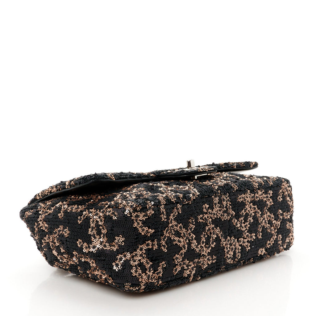 Sequin Medium Single Flap Black Gold