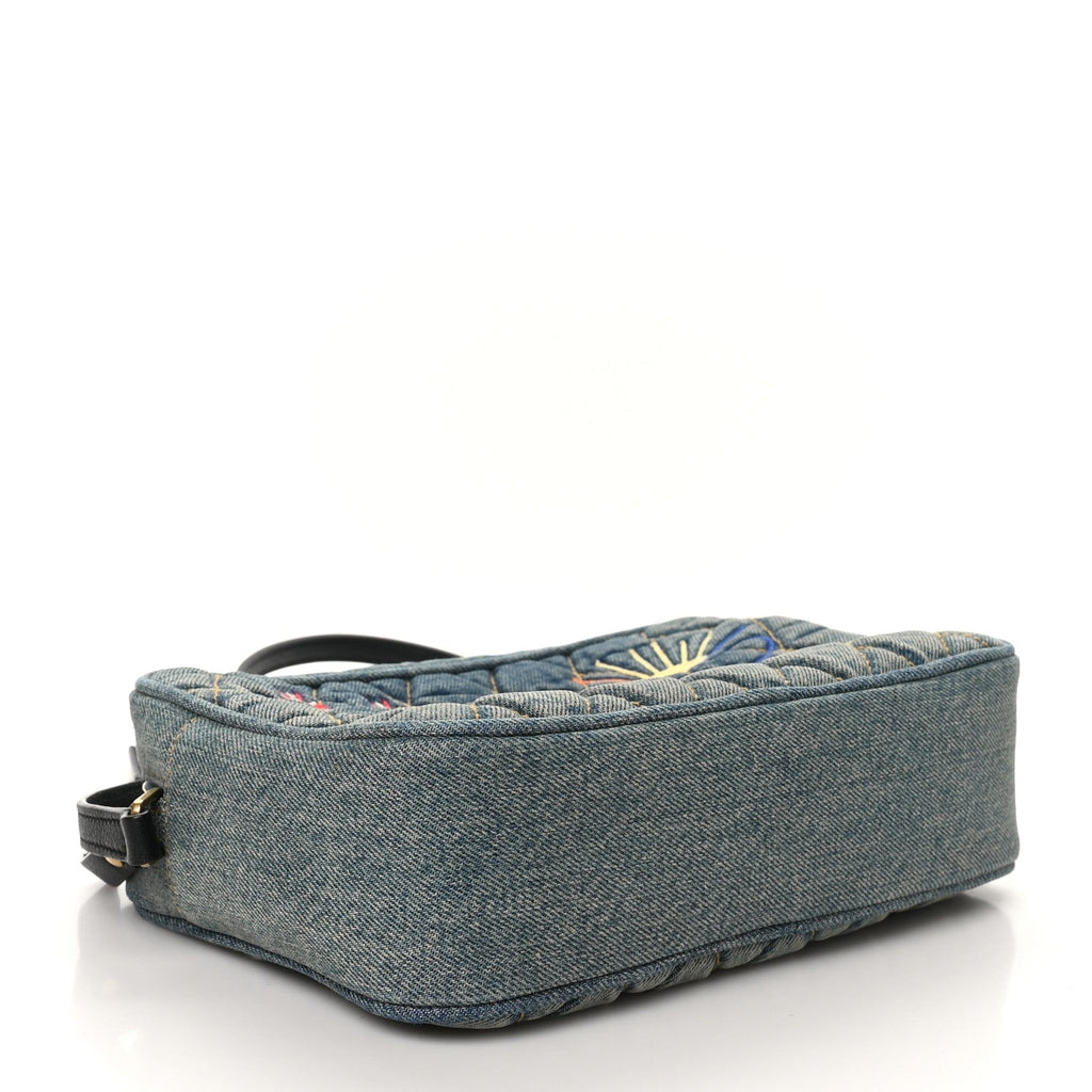 Denim Matelasse Quilted Summer Embroidered Classic Monogram Camera Bag Blue