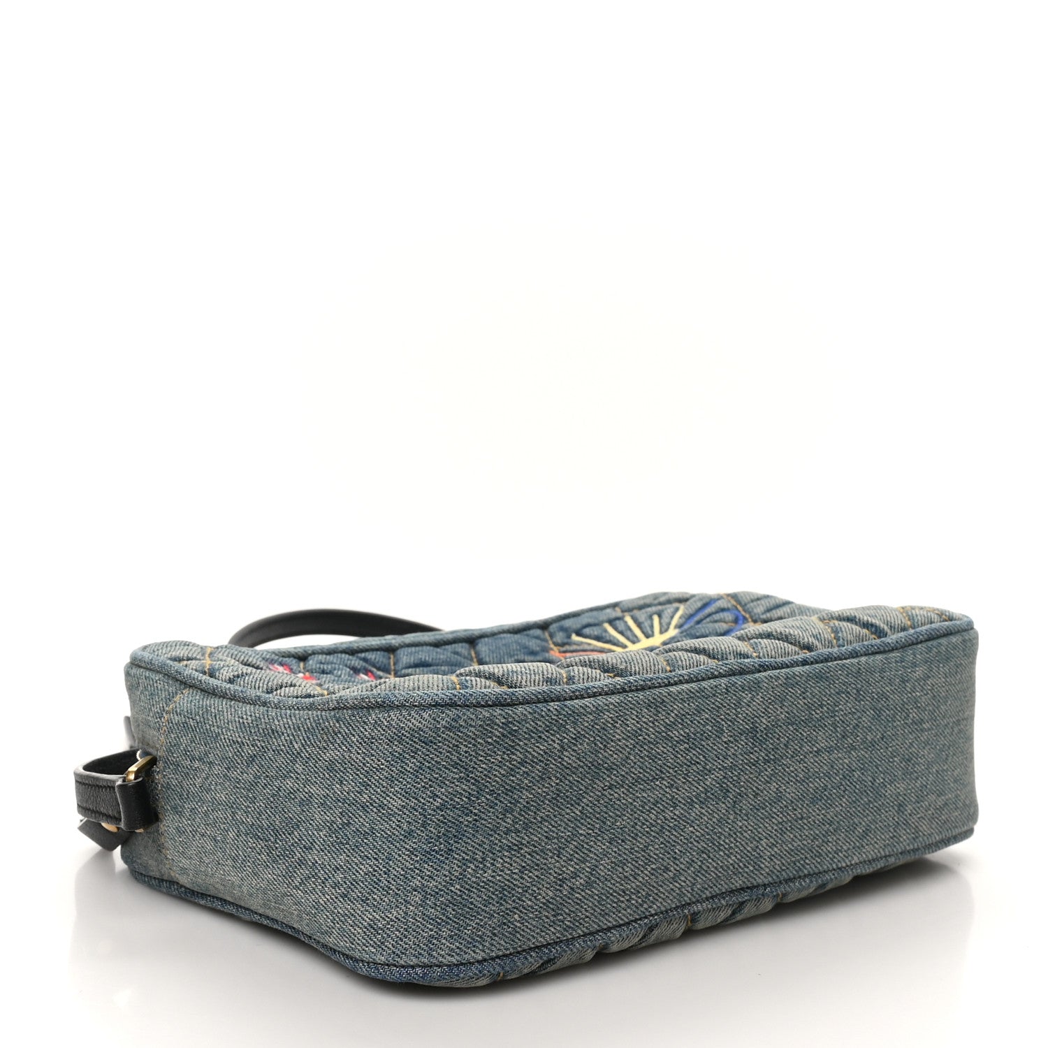 Denim Matelasse Quilted Summer Embroidered Classic Monogram Camera Bag Blue