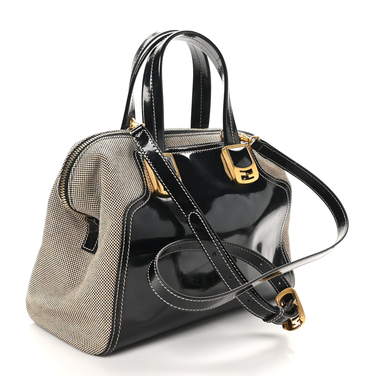 Patent Canvas Small Chameleon Tote Black