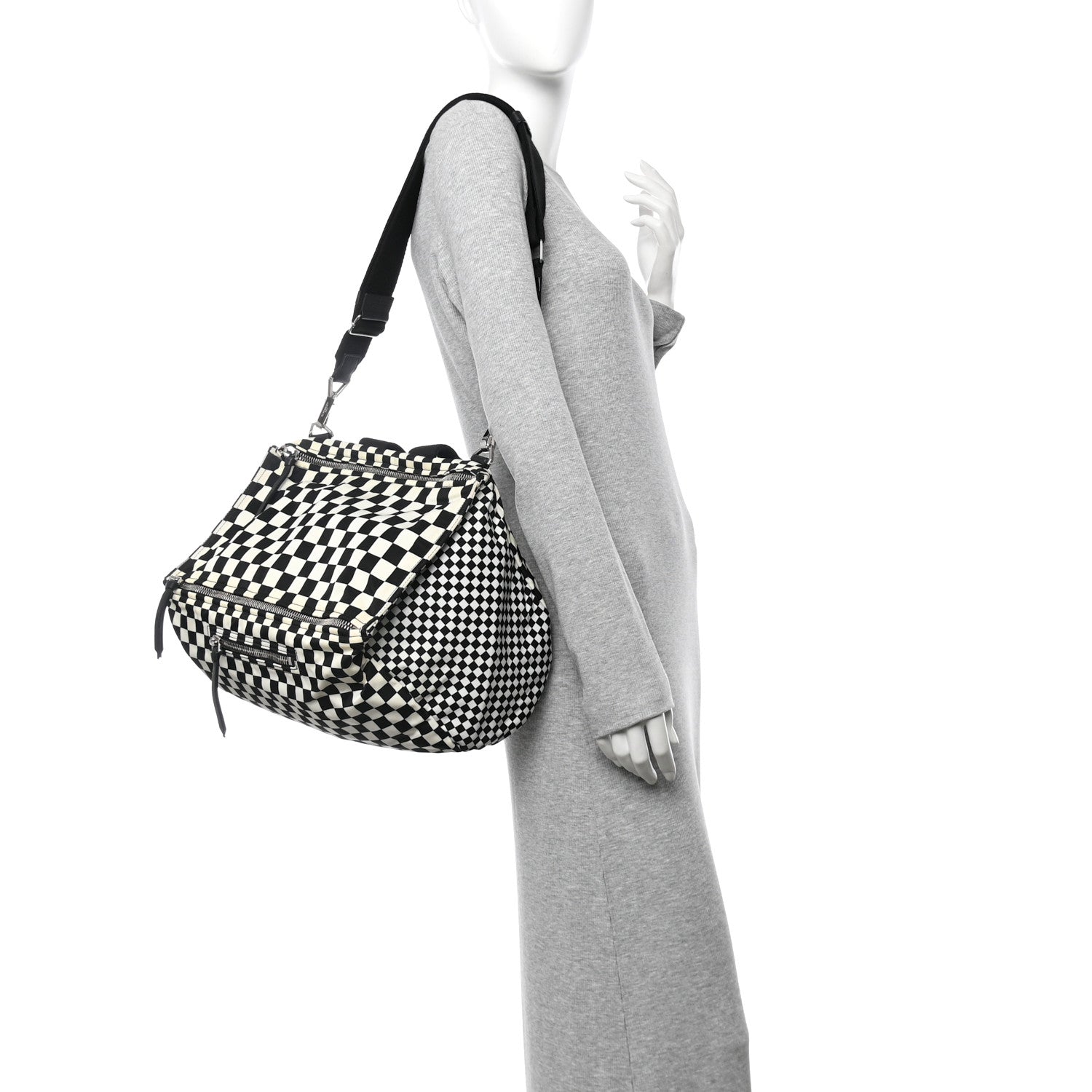 Nylon Checker Print Large Pandora Black White