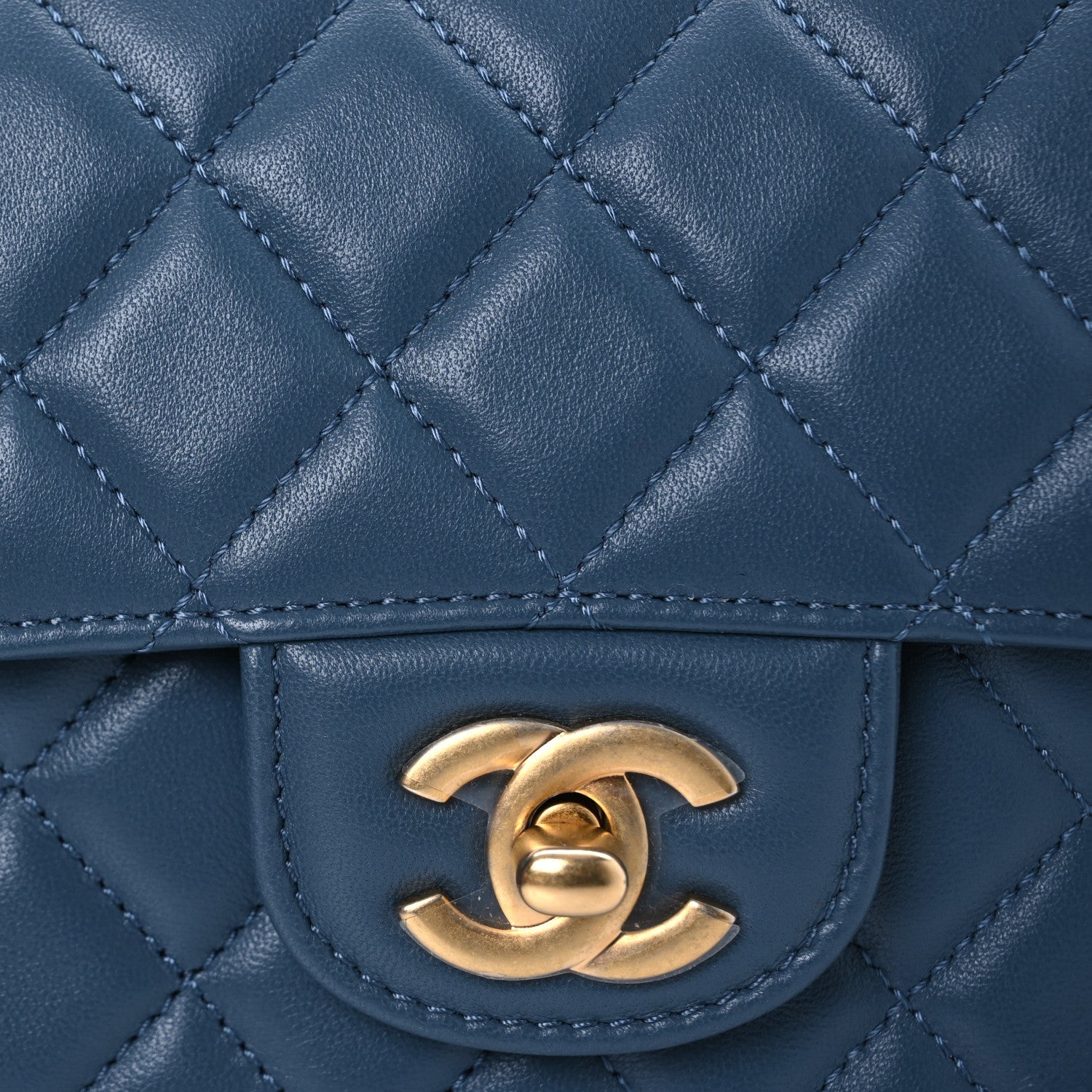 Lambskin Quilted Mini Metal Top Handle Rectangular Flap Blue