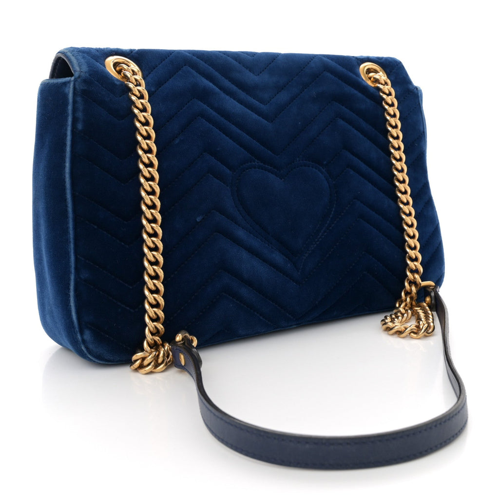 Velvet Matelasse Medium GG Marmont Shoulder Bag Cobalt Blue
