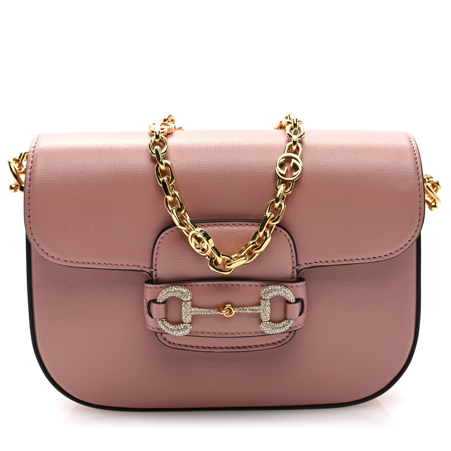 Azalea Calfskin Crystal GG Monogram Mini Horsebit 1955 Shoulder Bag Pink