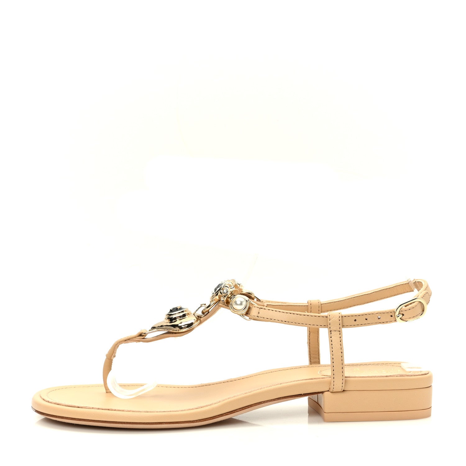Lambskin Metal Heart Thong Sandals 37 Beige