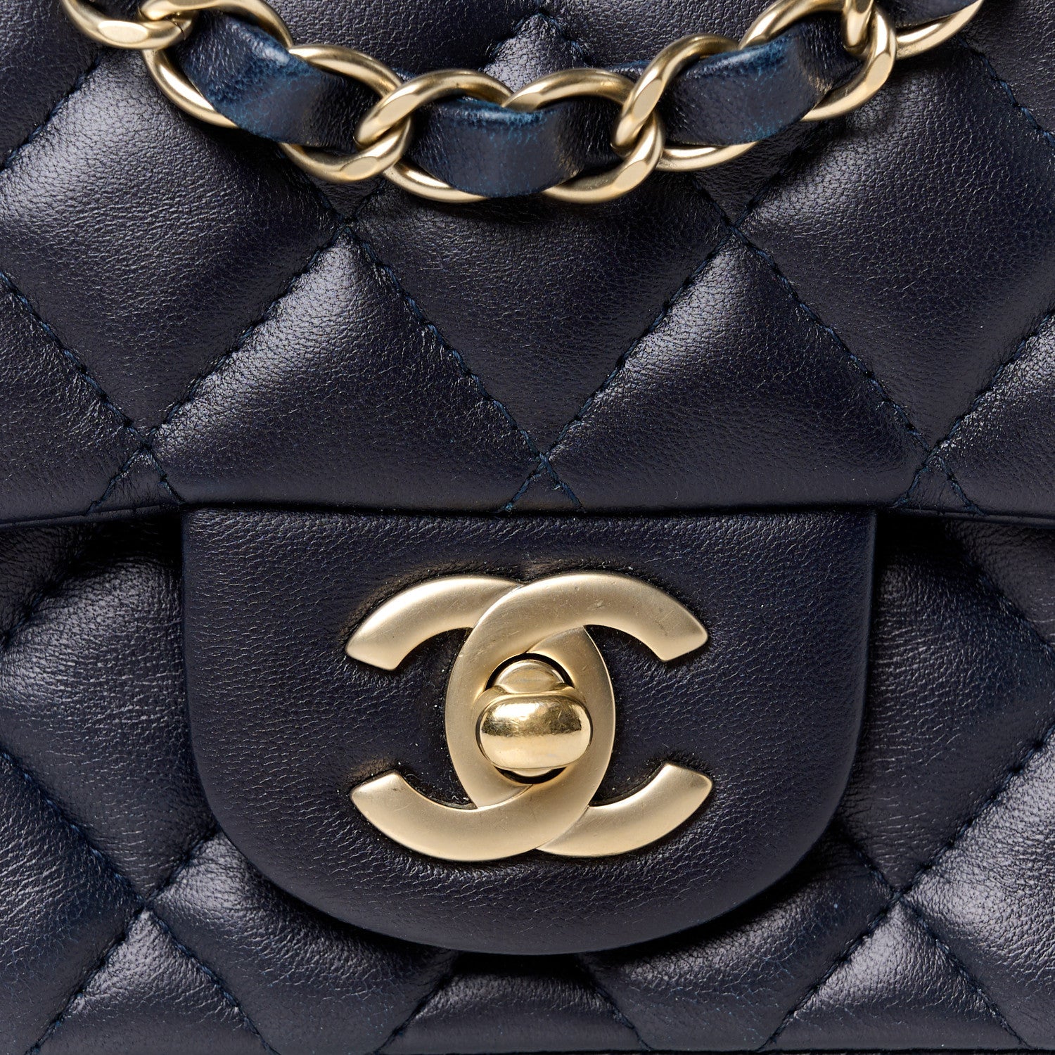 Lambskin Quilted Mini Square Flap Navy