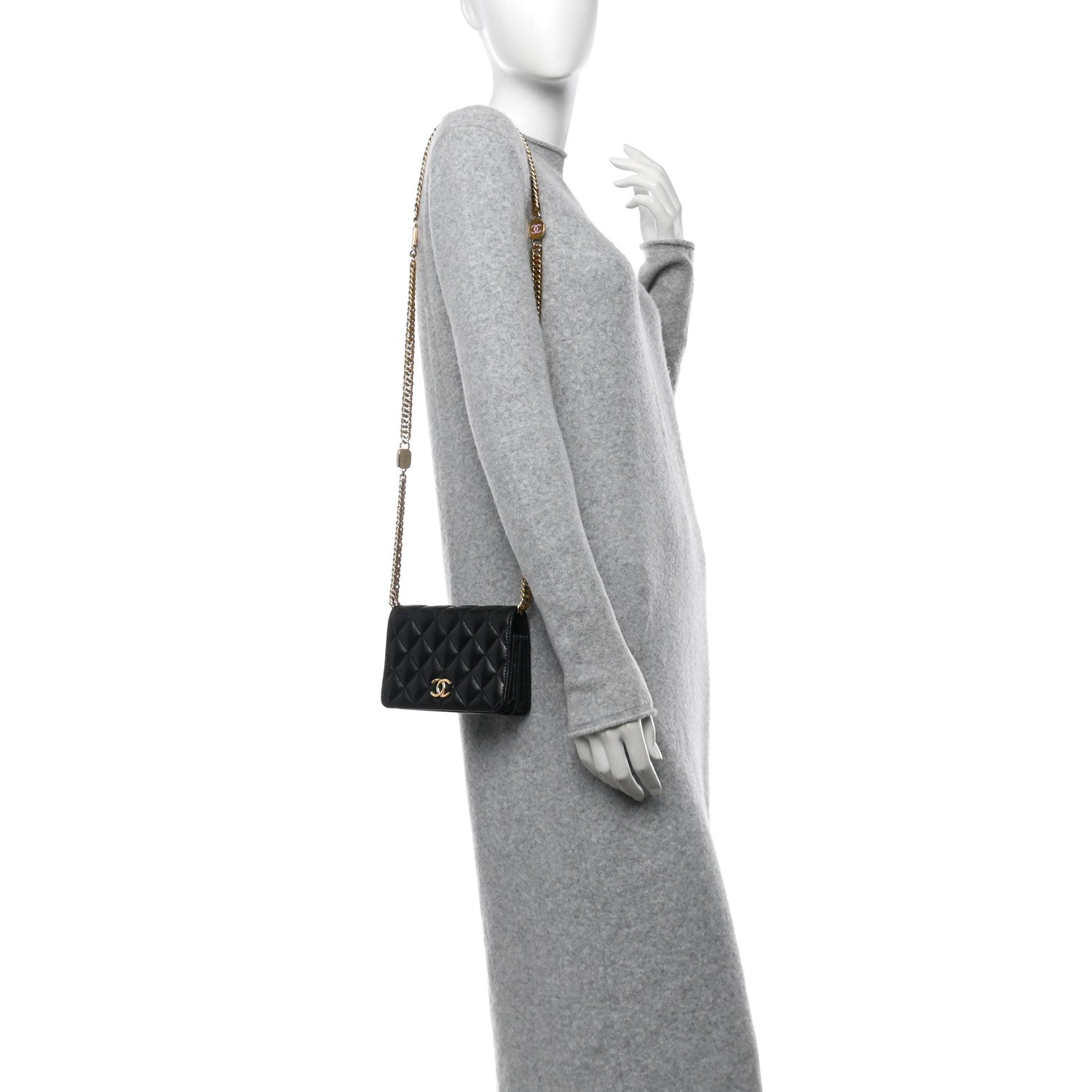 Lambskin Quilted Enamel Logo Chain WOC Black
