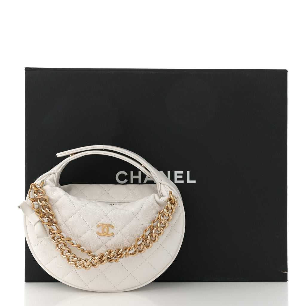 Shiny Caviar Quilted Bow Pouch Hobo White