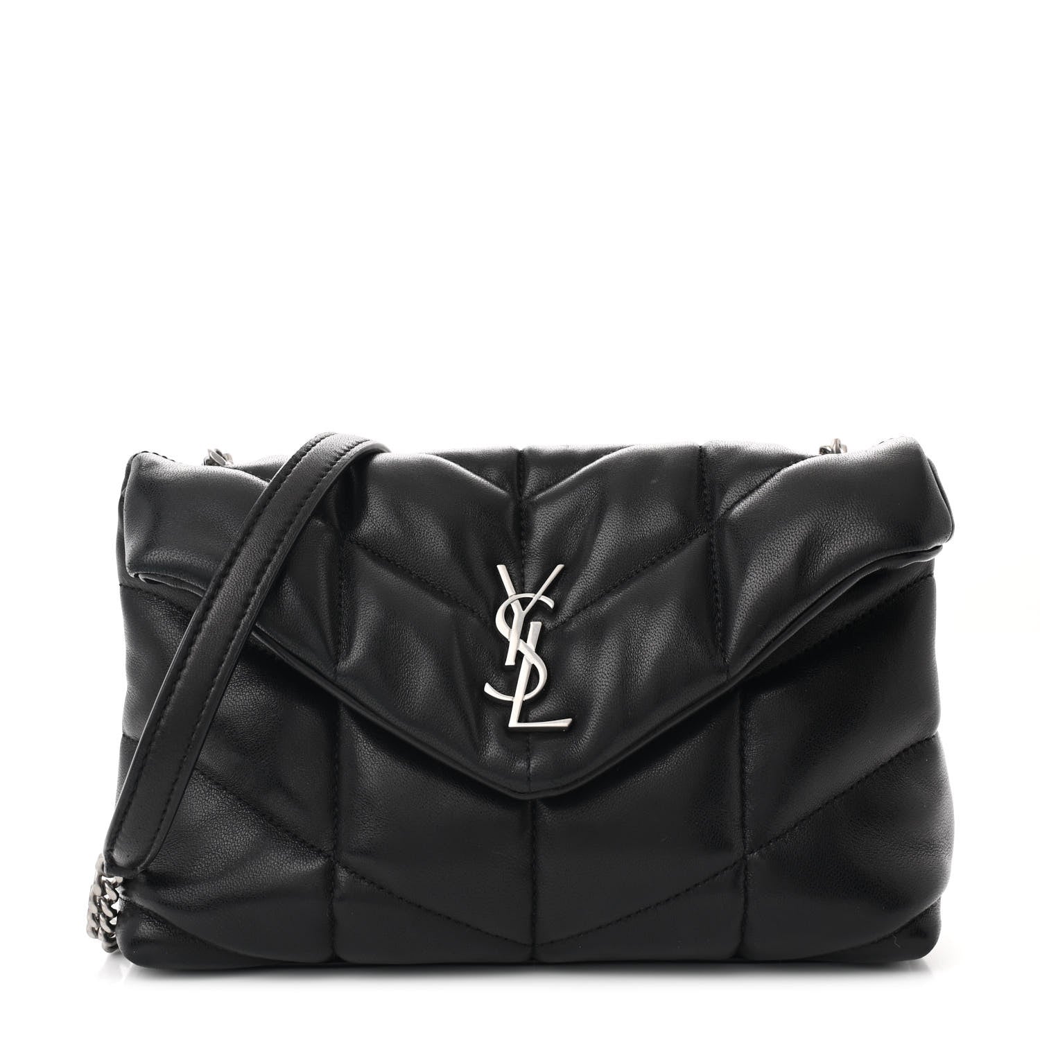 Lambskin Quilted Toy Loulou Puffer Monogram Chain Satchel Black