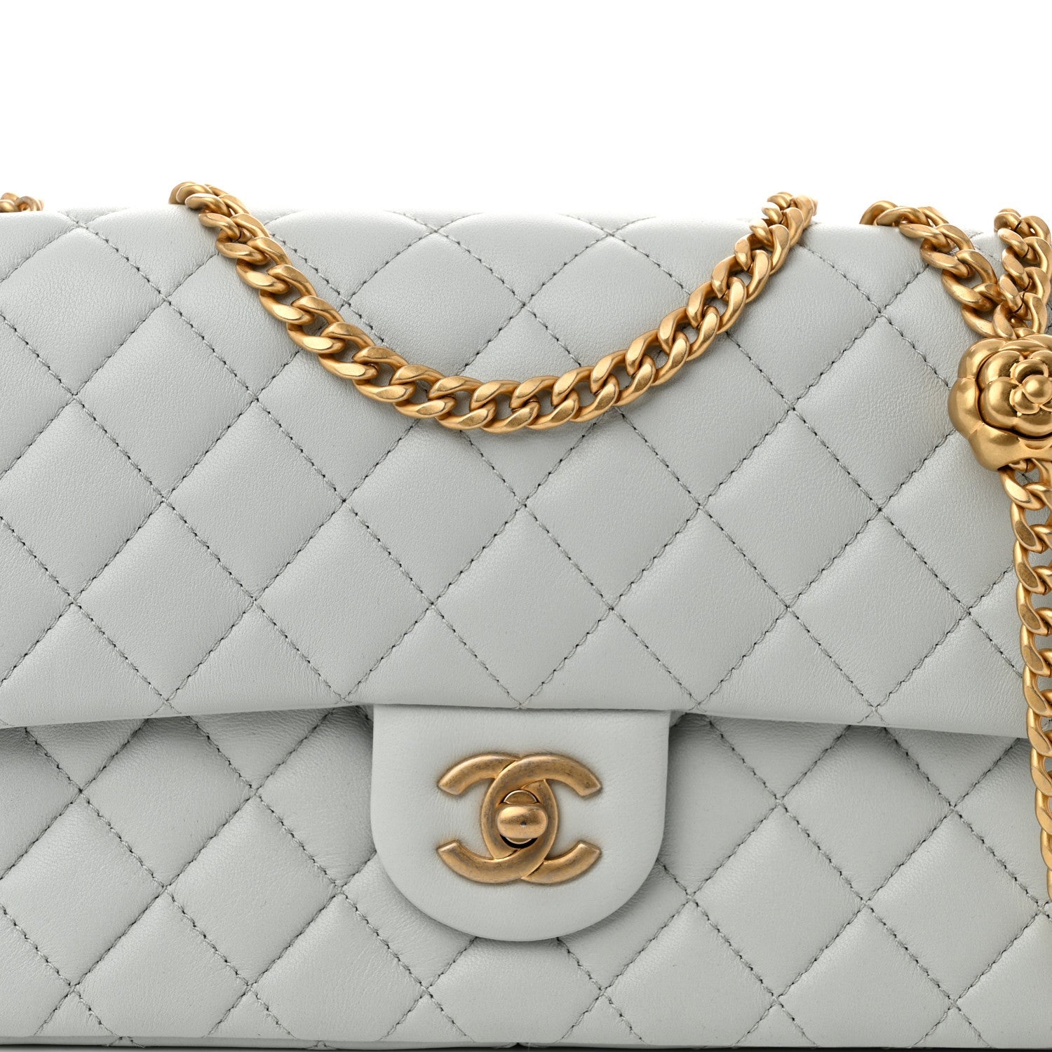 Lambskin Quilted Small Sweet Camellia Flap Light Blue