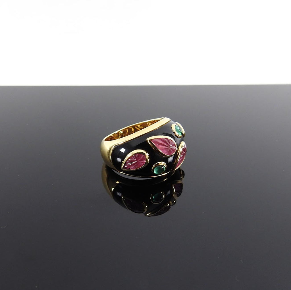 Cartier Vintage 1991 18k gold Tourmaline Emerald Enamel Ring - 49 / 4.75