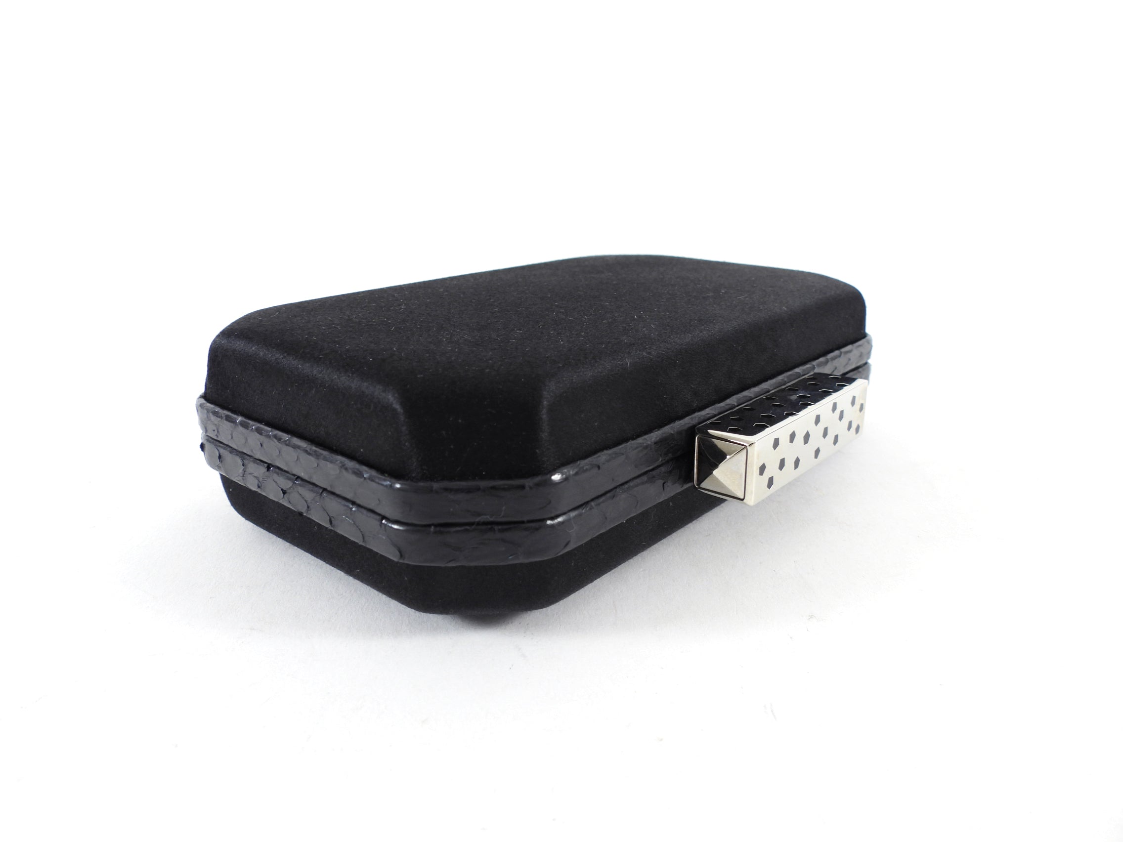 Cartier Vintage Panthere Black Silk Satin Python Evening Box Clutch Bag