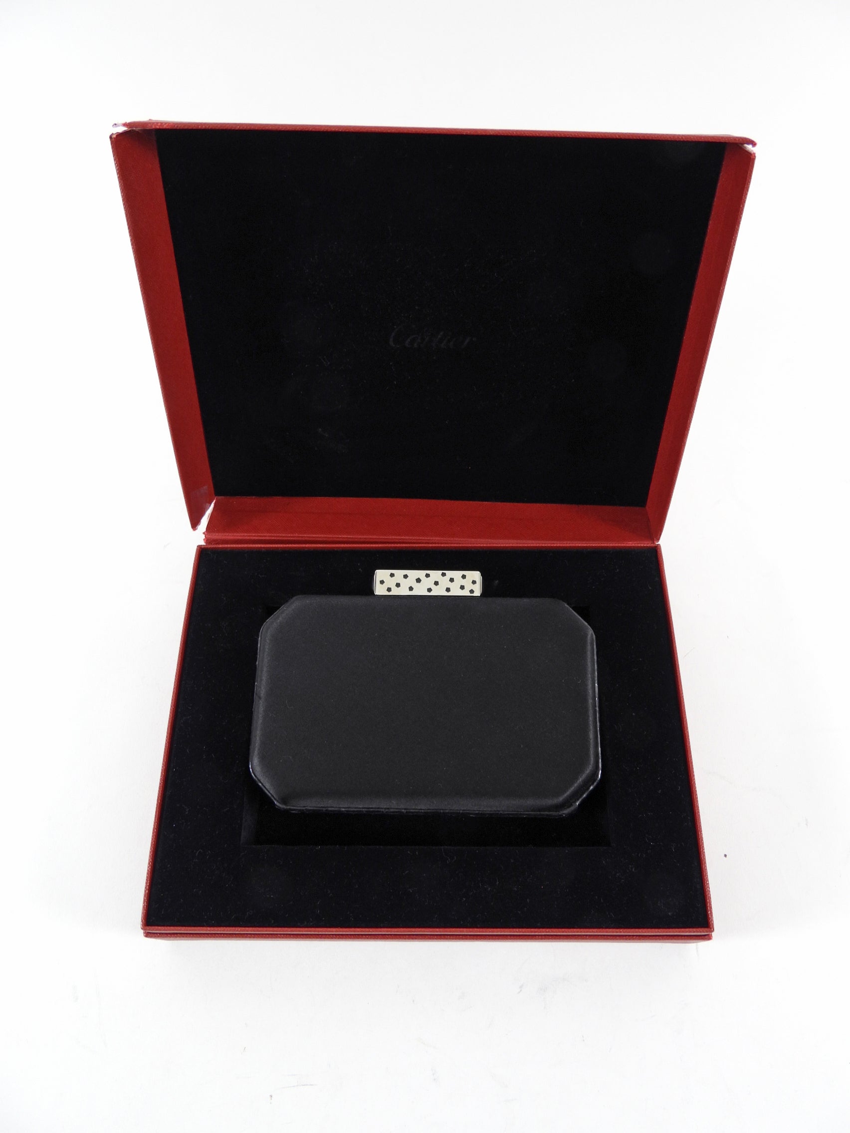 Cartier Vintage Panthere Black Silk Satin Python Evening Box Clutch Bag