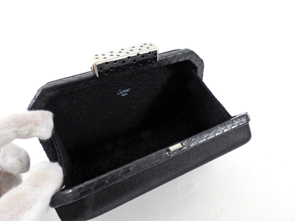 Cartier Vintage Panthere Black Silk Satin Python Evening Box Clutch Bag
