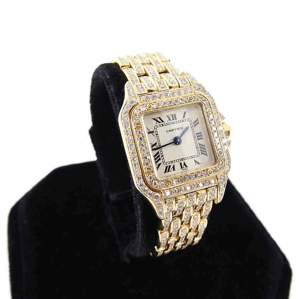 Cartier 18K Yellow Gold Mini 22mm Panthere Ladies Diamond Watch