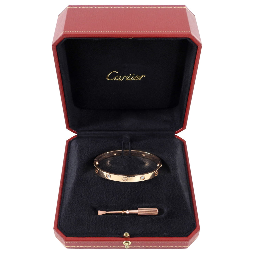 Cartier 18k Rose Gold 4 Diamond Love Bracelet - size 17