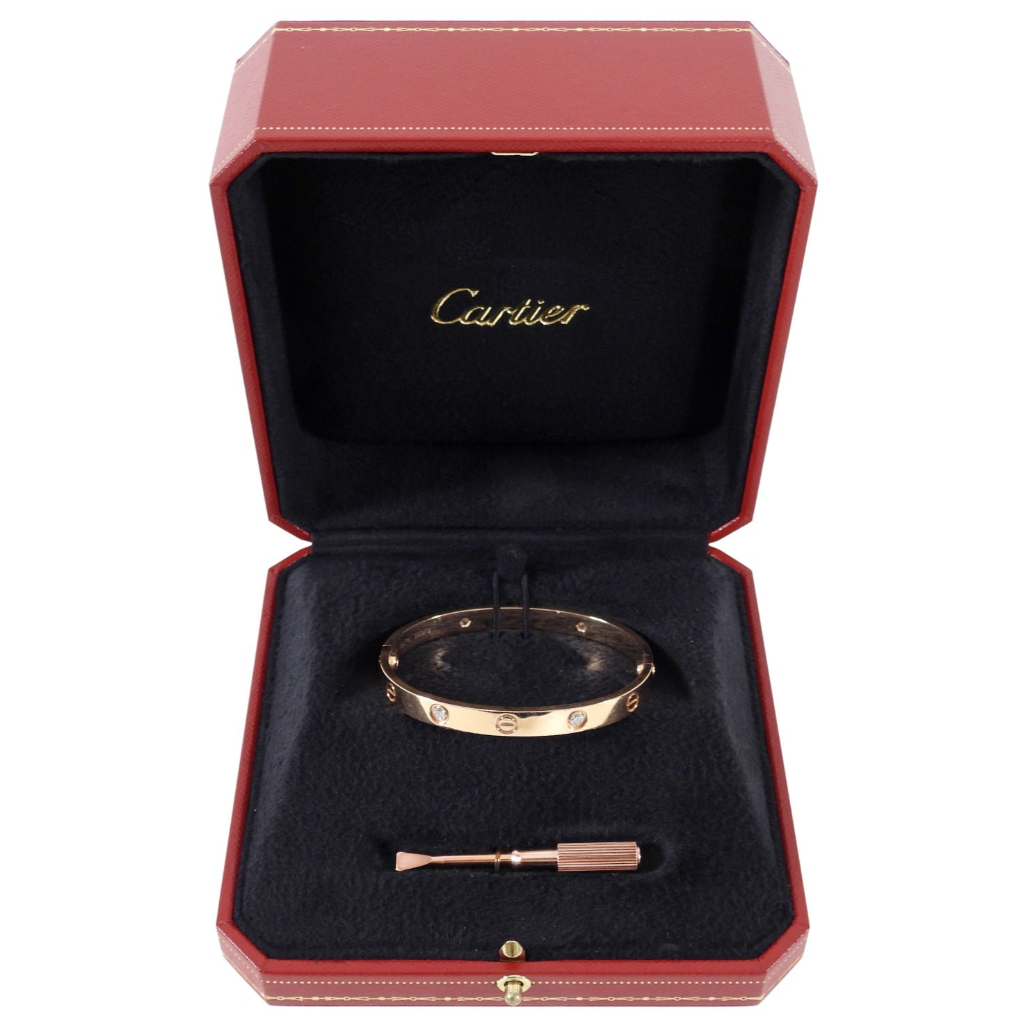 Cartier 18k Rose Gold 4 Diamond Love Bracelet - size 17