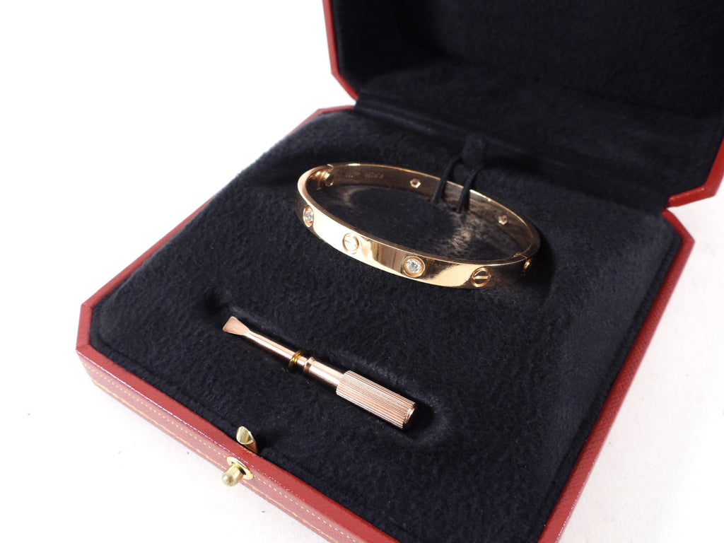 Cartier 18k Rose Gold 4 Diamond Love Bracelet - size 17