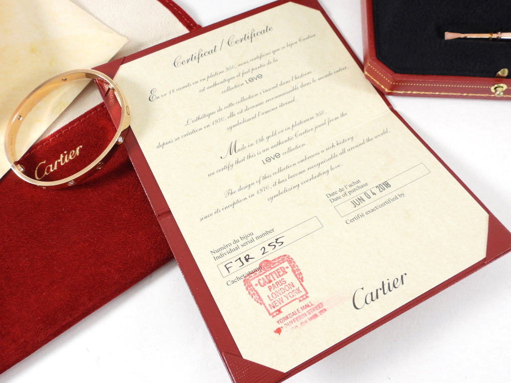 Cartier 18k Rose Gold 4 Diamond Love Bracelet - size 17