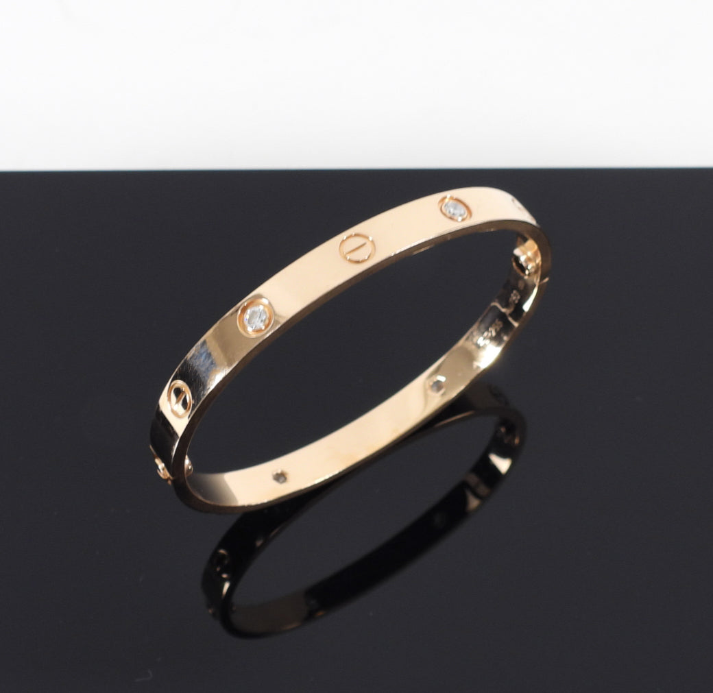 Cartier 18k Rose Gold 4 Diamond Love Bracelet - size 17