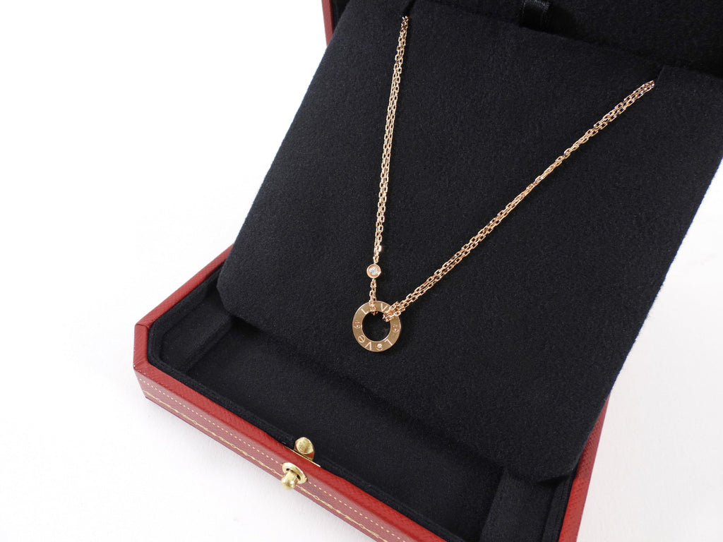 Cartier 18k Rose Gold 2 Diamond Love Pendant Necklace