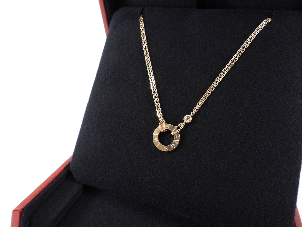 Cartier 18k Rose Gold 2 Diamond Love Pendant Necklace