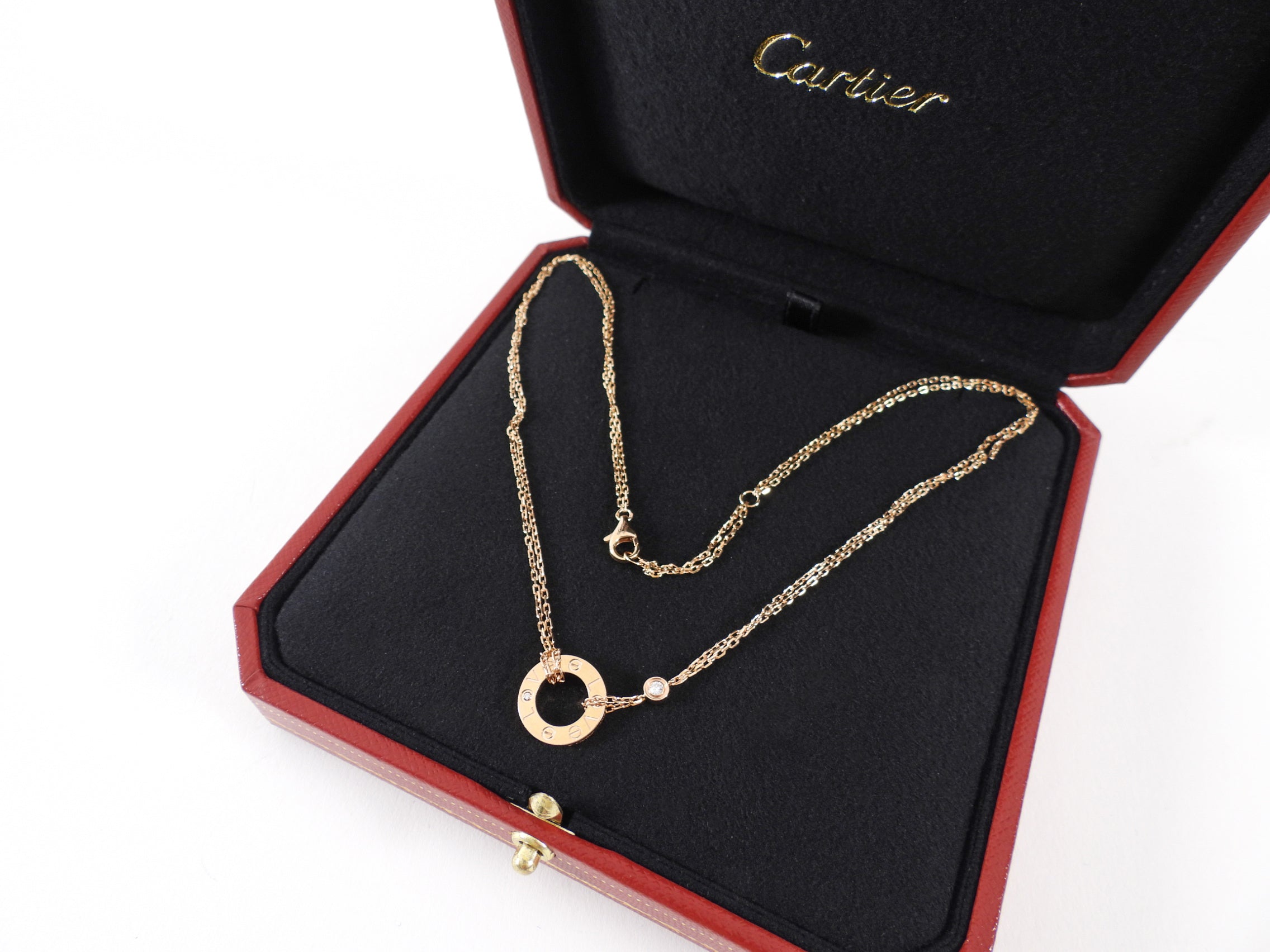 Cartier 18k Rose Gold 2 Diamond Love Pendant Necklace