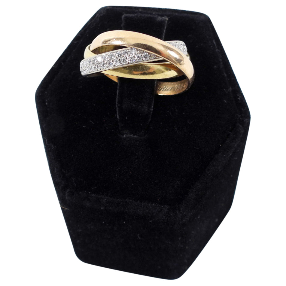 Cartier 18k Tri-Color Gold Diamond Small Model Trinity Ring