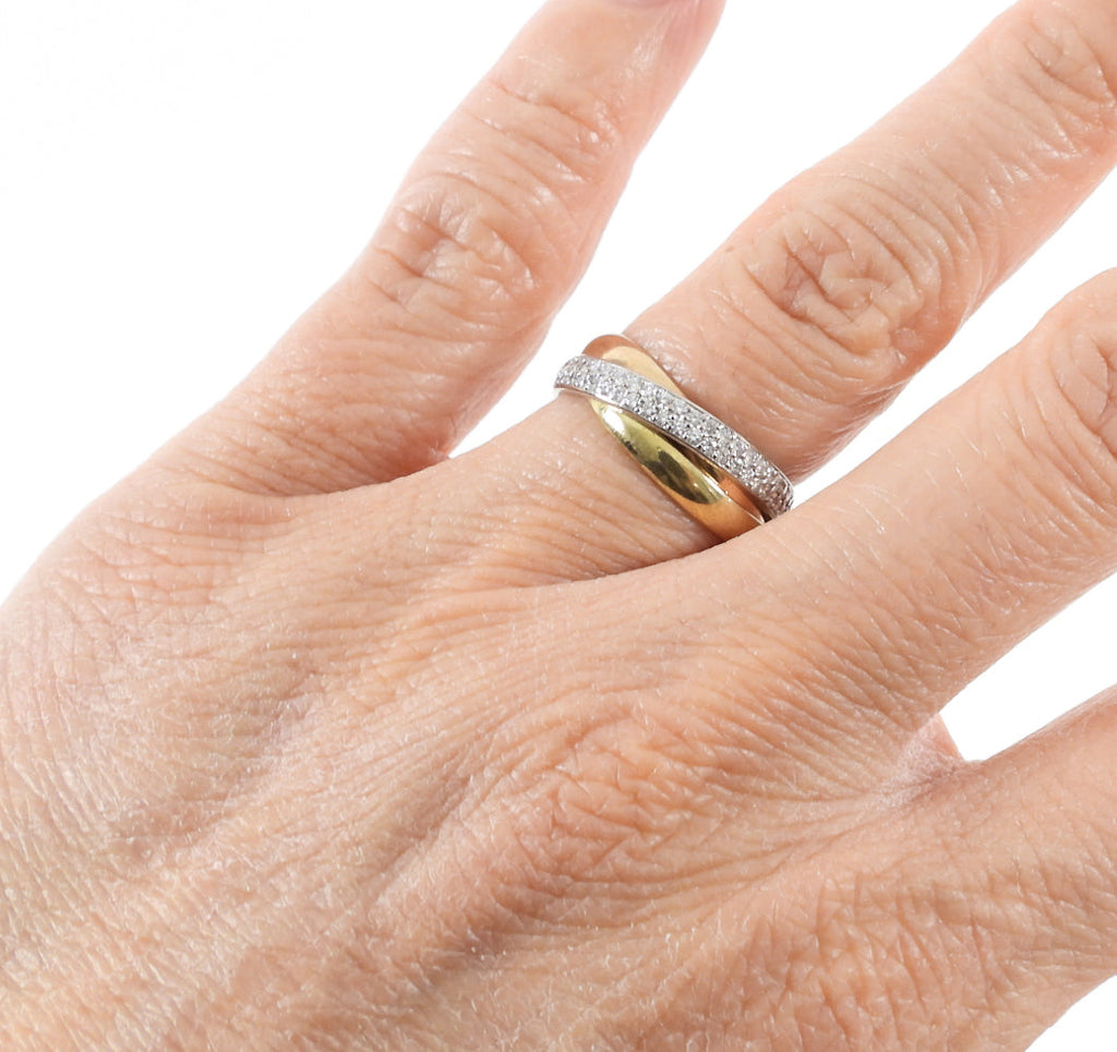 Cartier 18k Tri-Color Gold Diamond Small Model Trinity Ring