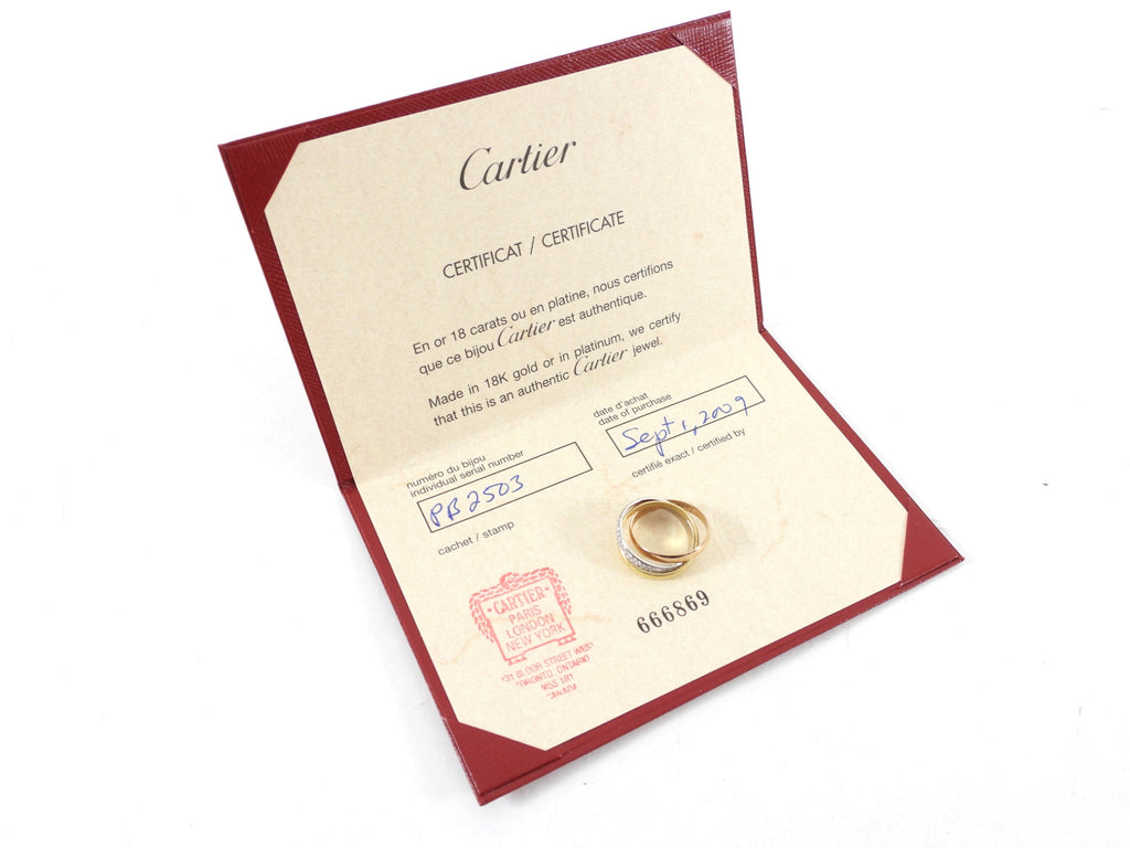 Cartier 18k Tri-Color Gold Diamond Small Model Trinity Ring