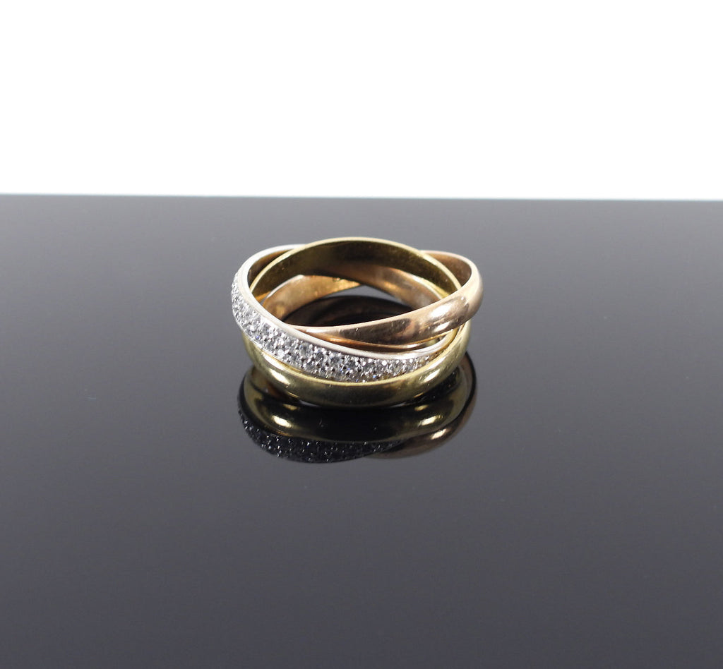 Cartier 18k Tri-Color Gold Diamond Small Model Trinity Ring