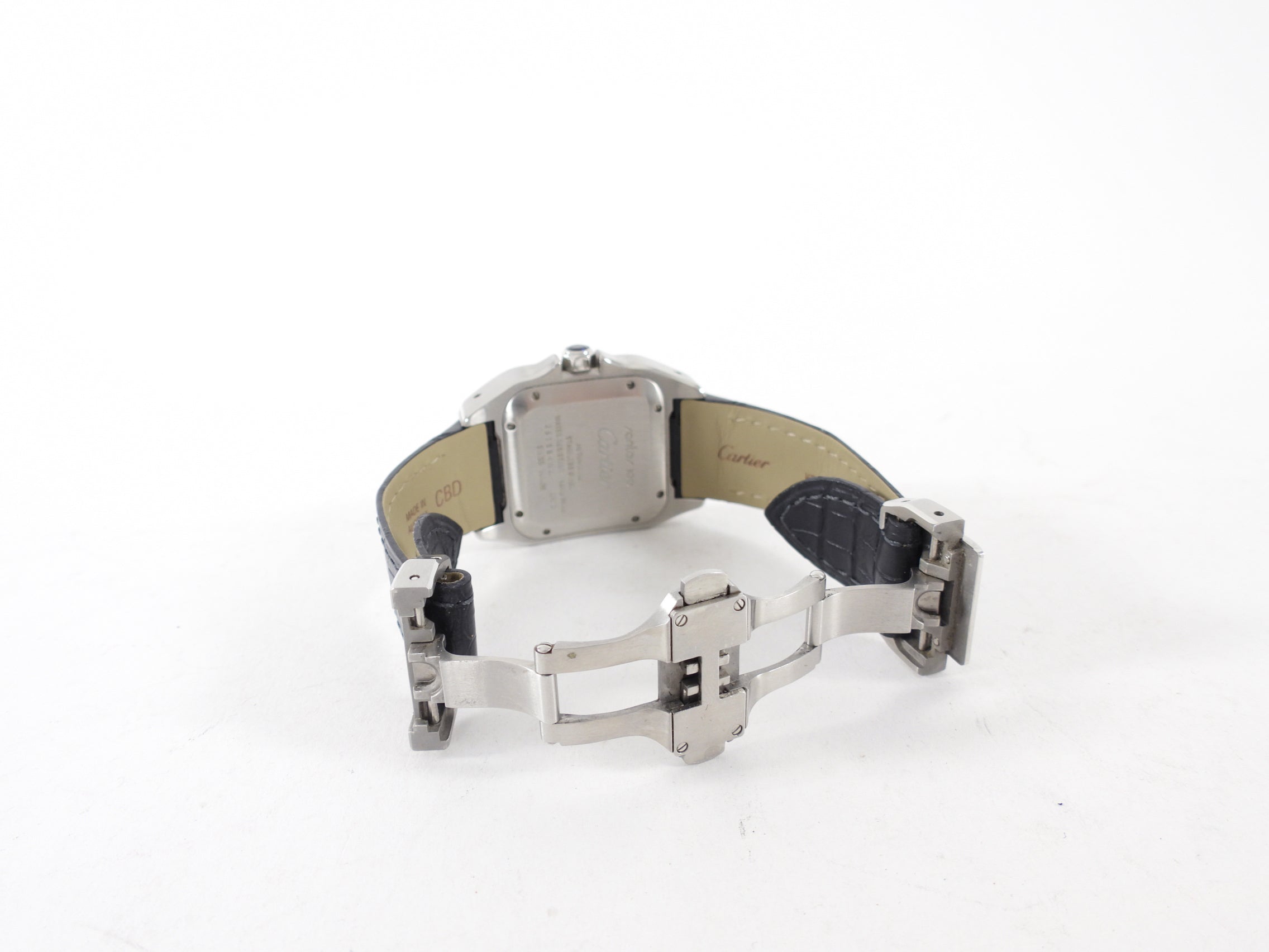 Cartier Santos 100 Stainless Steel Alligator Band Automatic Watch 2878
