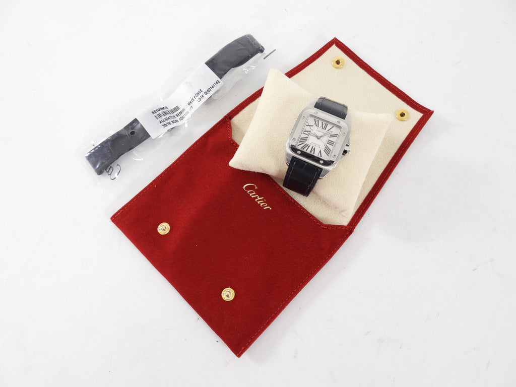 Cartier Santos 100 Stainless Steel Alligator Band Automatic Watch 2878