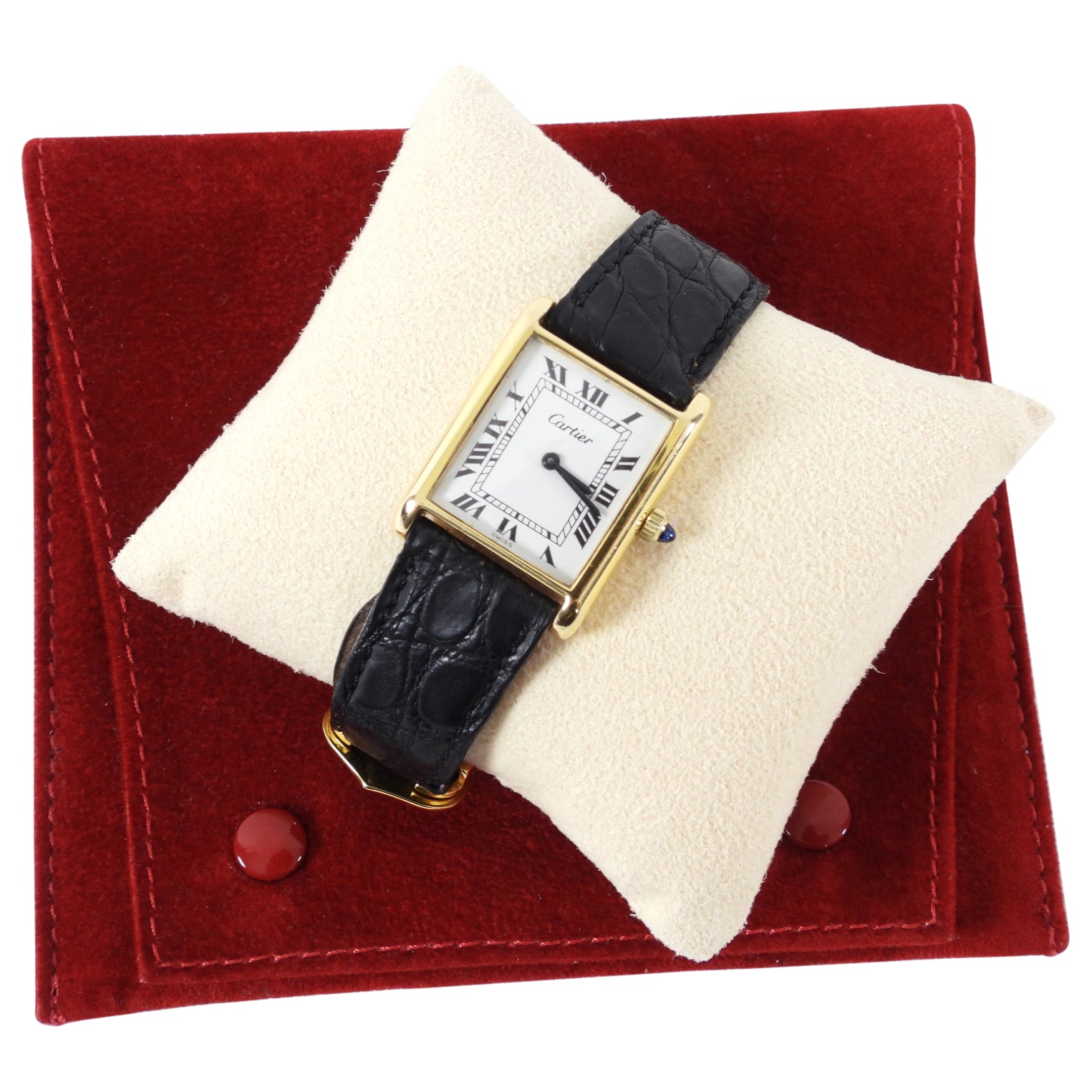 Cartier Vintage 1980's Tank Watch with Black Strap