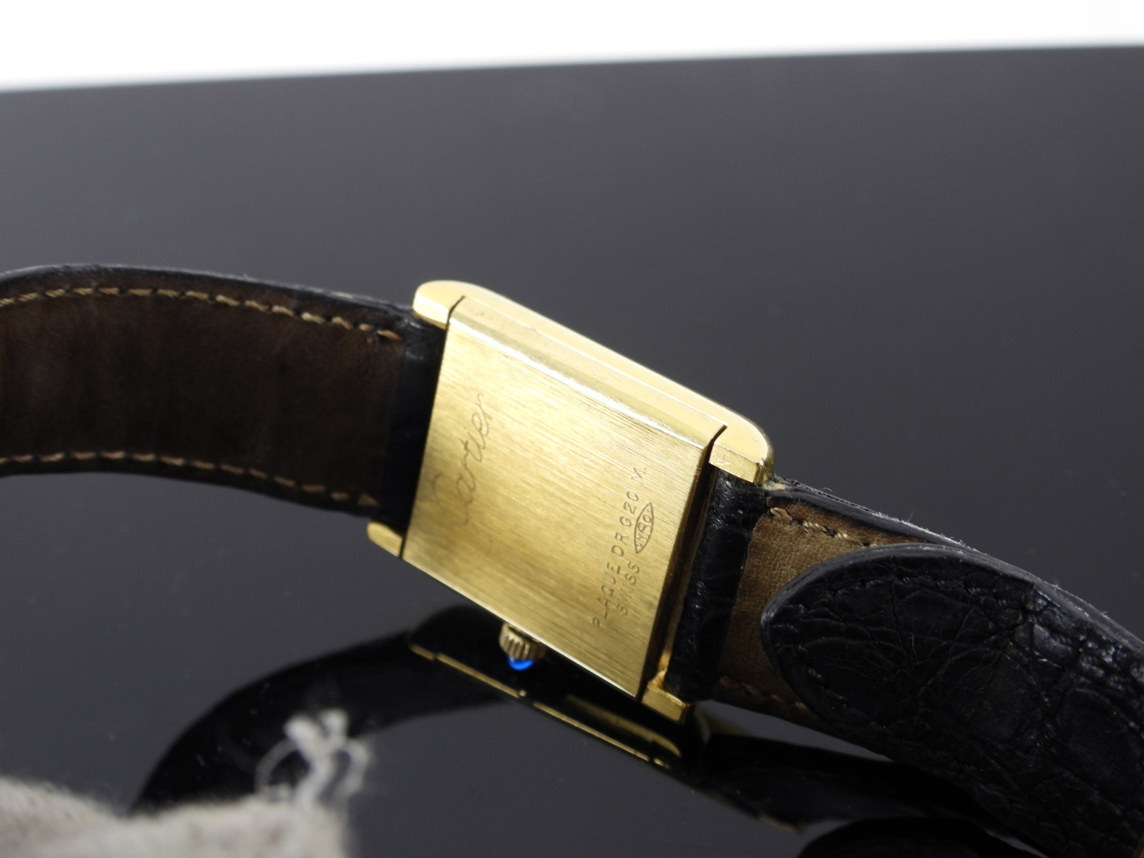 Cartier Vintage 1980's Tank Watch with Black Strap
