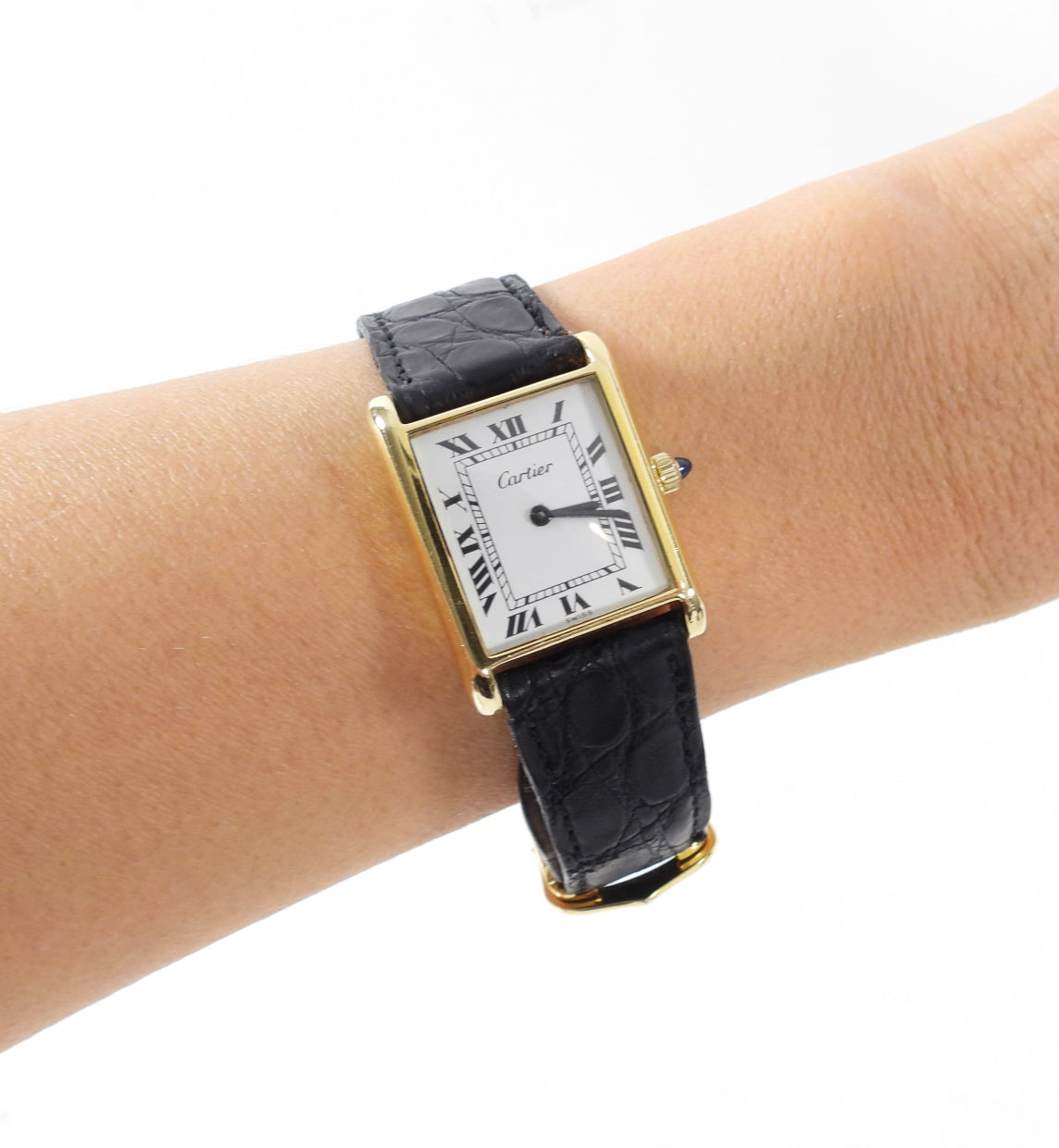 Cartier Vintage 1980's Tank Watch with Black Strap