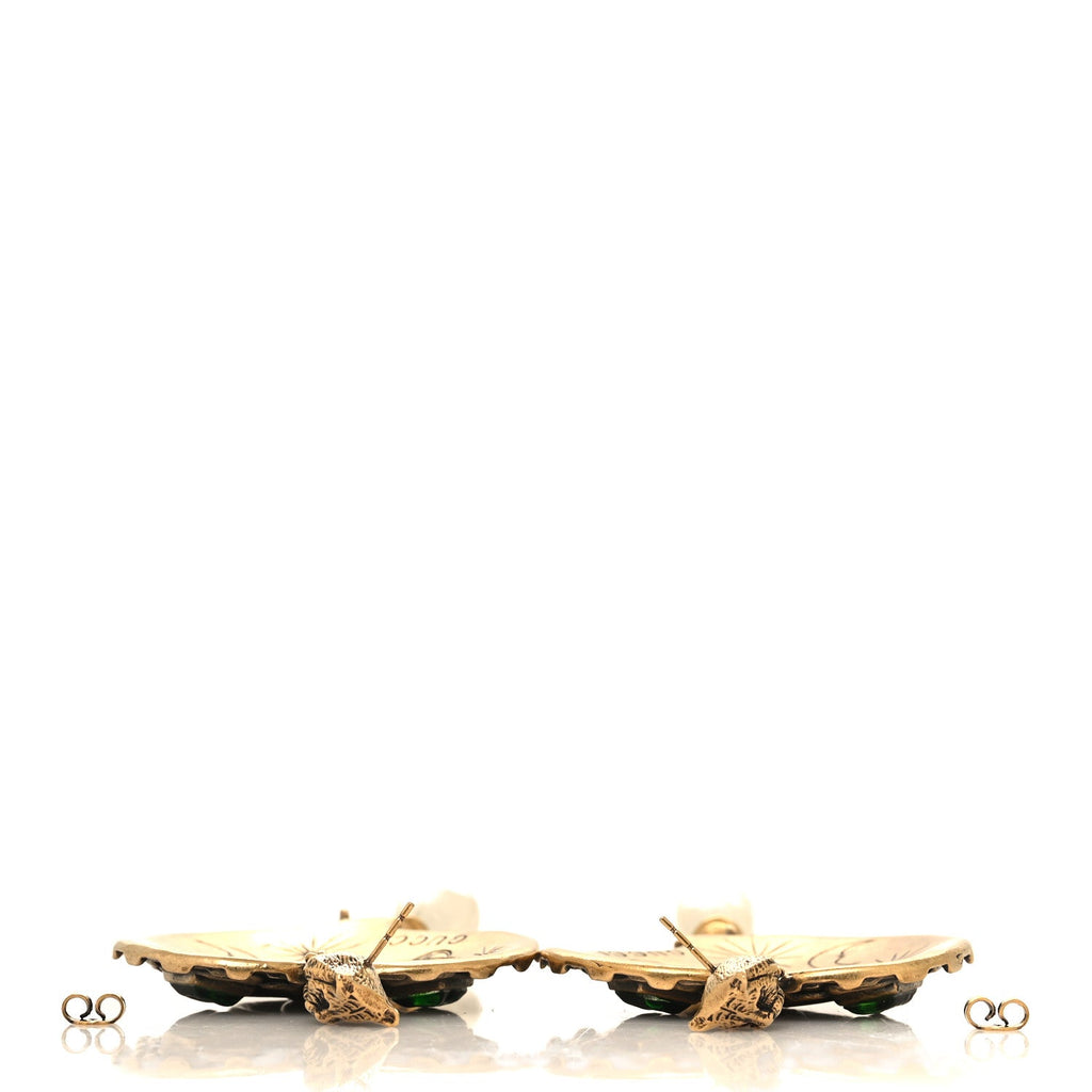 Metal Pearl Resin Heart Double G Drop Earrings Aged Gold Green