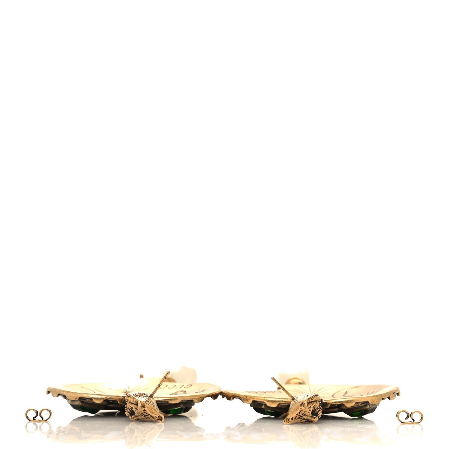 Metal Pearl Resin Heart Double G Drop Earrings Aged Gold Green