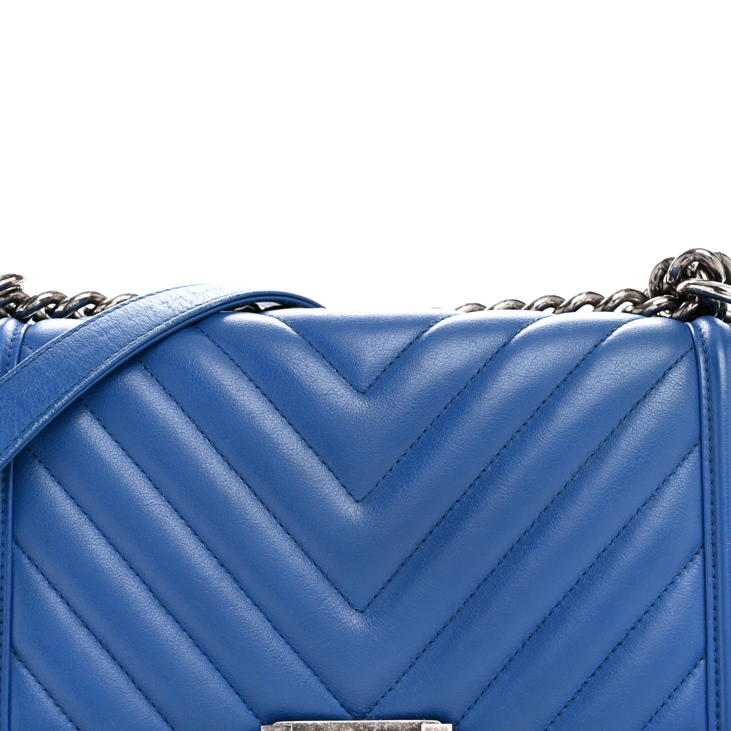 Calfskin Chevron Quilted Medium Boy Flap Blue