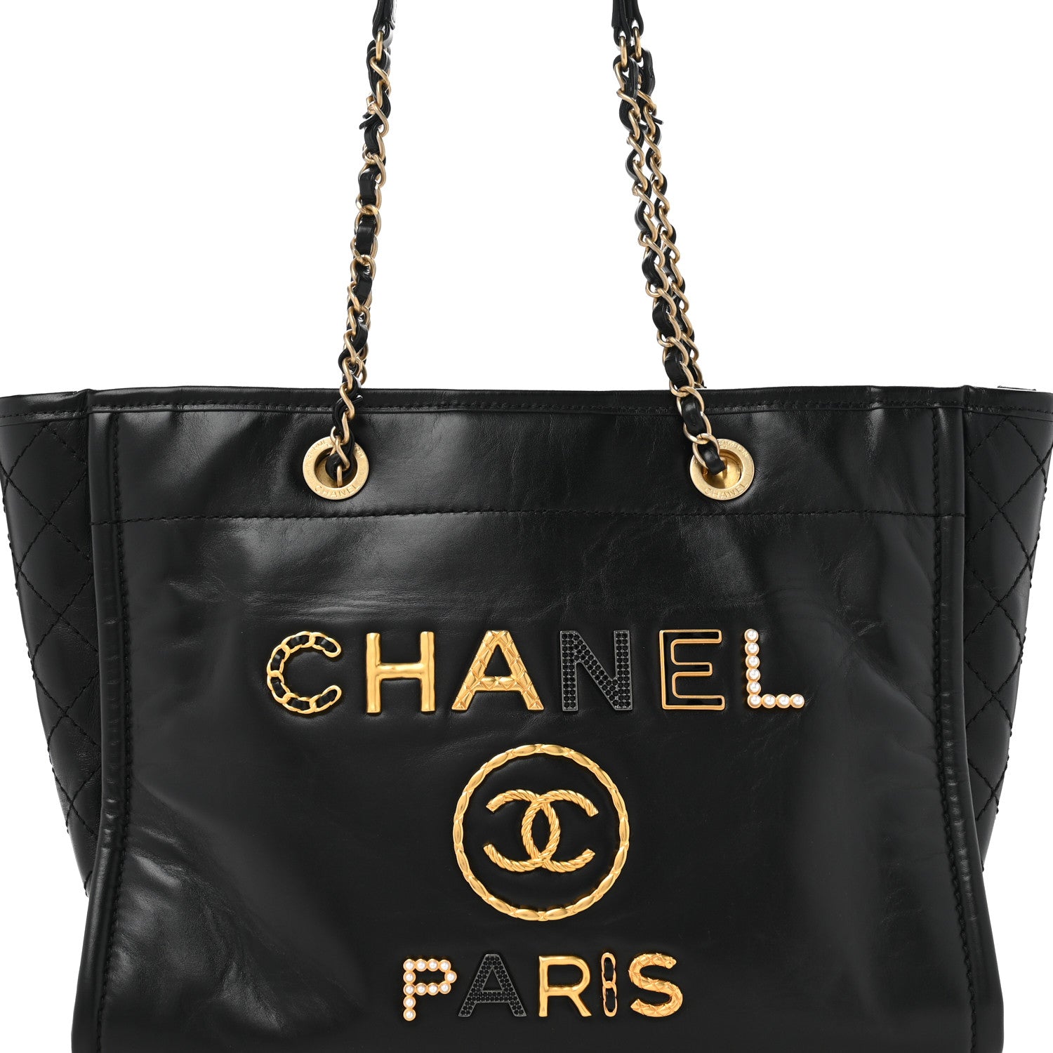 Aged Calfskin Small Charms Deauville Tote Black