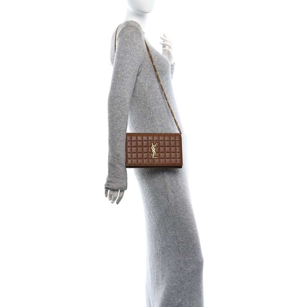 Lambskin Carre Quilted Cassandre Chain Wallet Brown