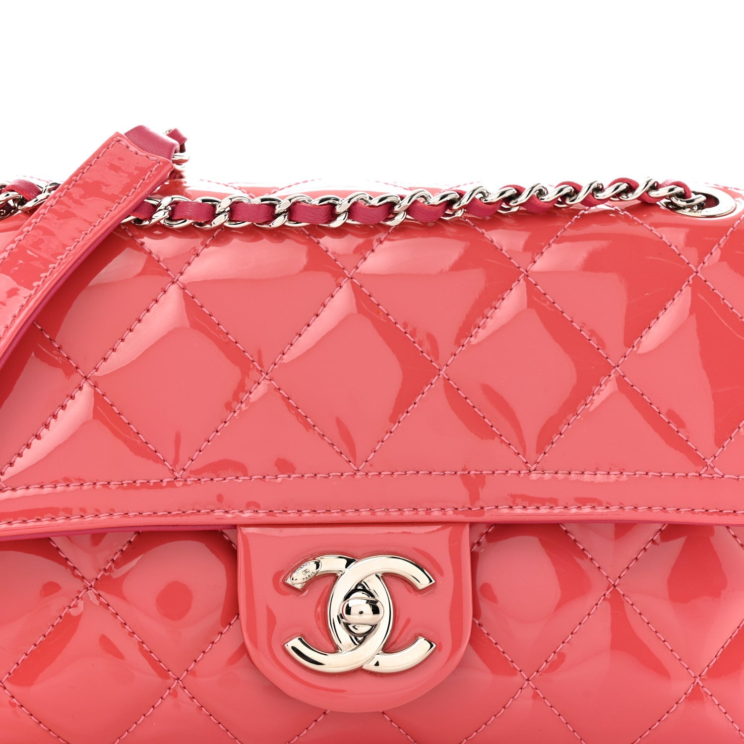 Patent Quilted Small Coco Shine Flap Pink