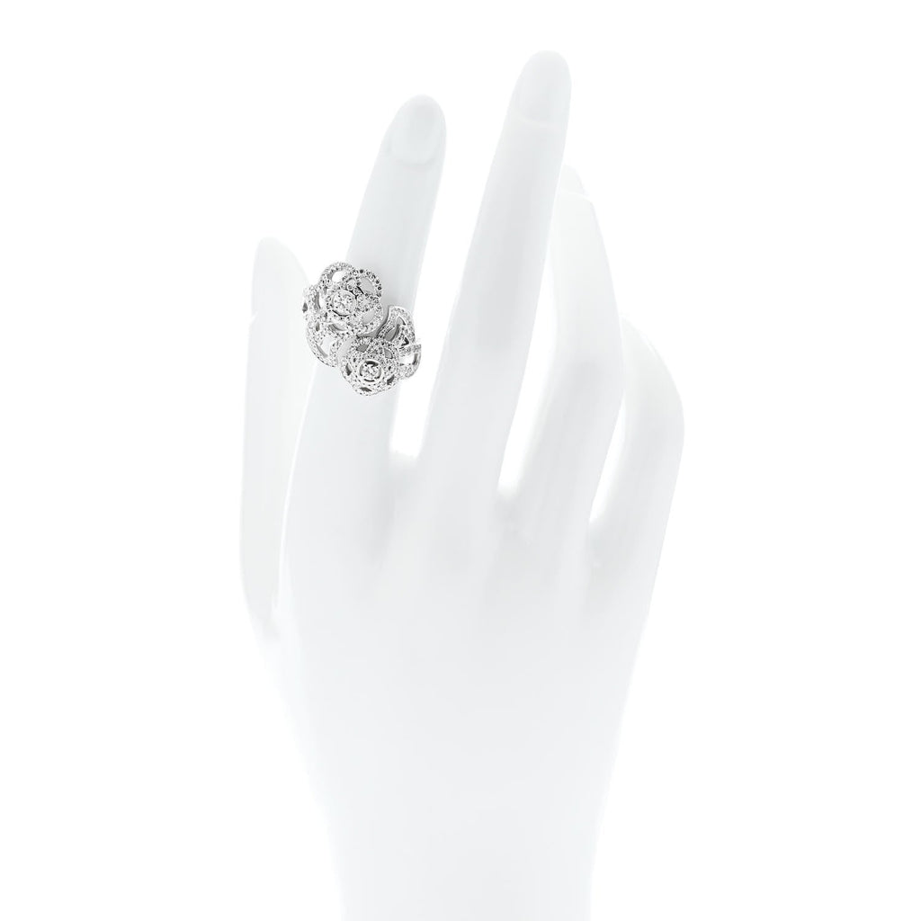 18K White Gold Diamond Camelia Two Flower Ring 51 5.75