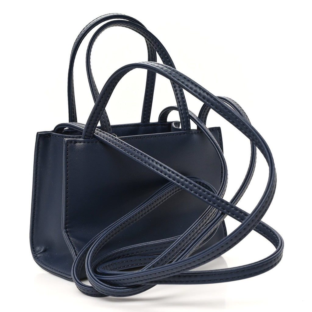 Vegan Leather Small Shopping Bag Navy