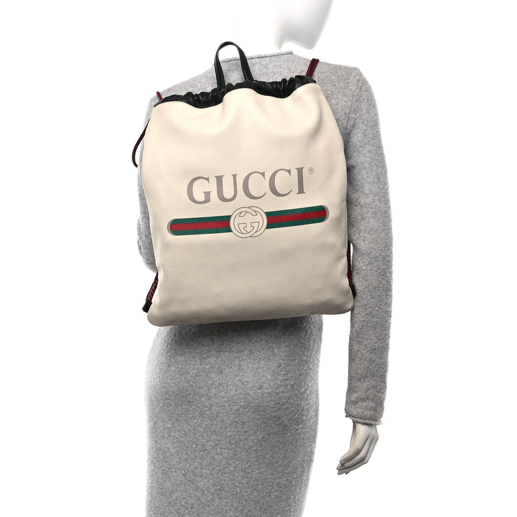 Calfskin Logo Drawstring Backpack Mystic White