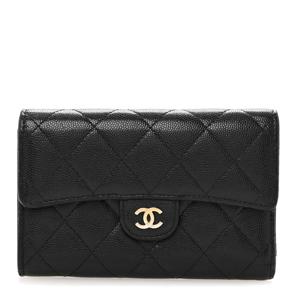 Caviar Quilted Medium Flap Wallet Black