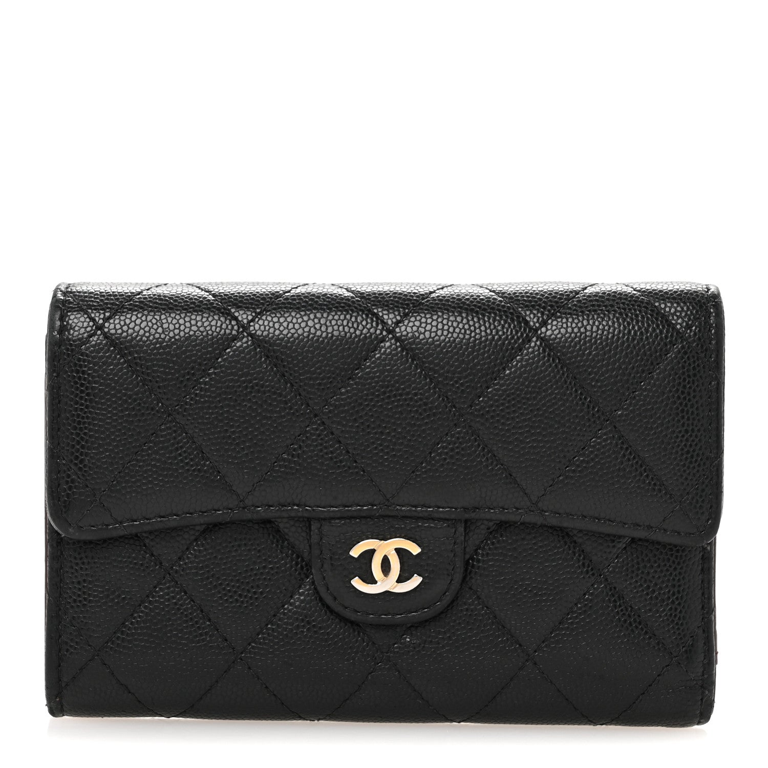 Caviar Quilted Medium Flap Wallet Black