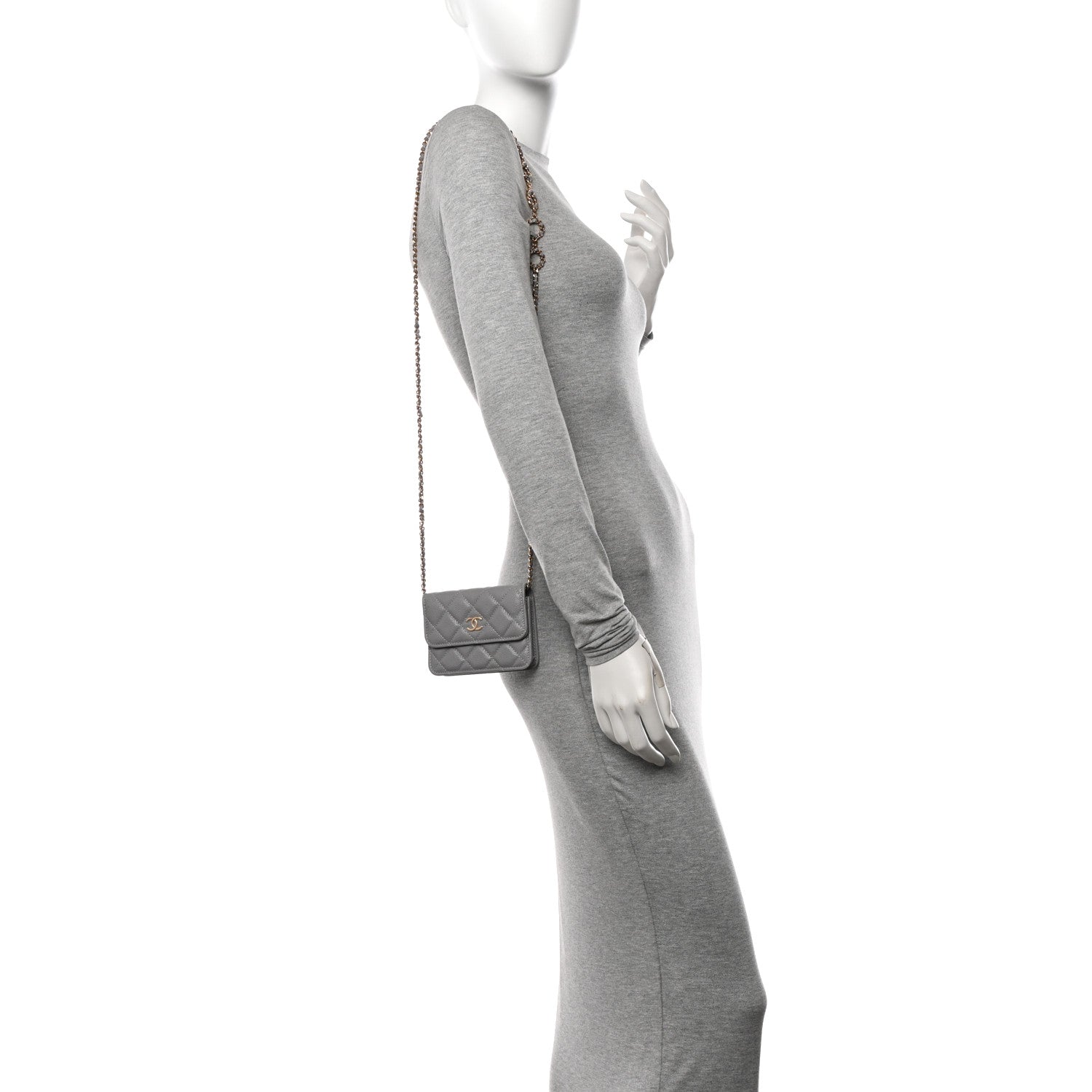 Caviar Quilted Miss Coco Clutch With Chain Grey