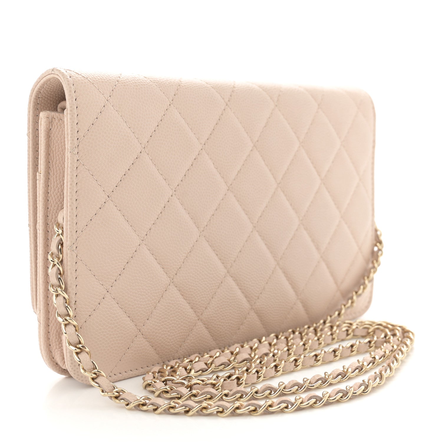Caviar Quilted Golden Class Wallet On Chain WOC Light Beige