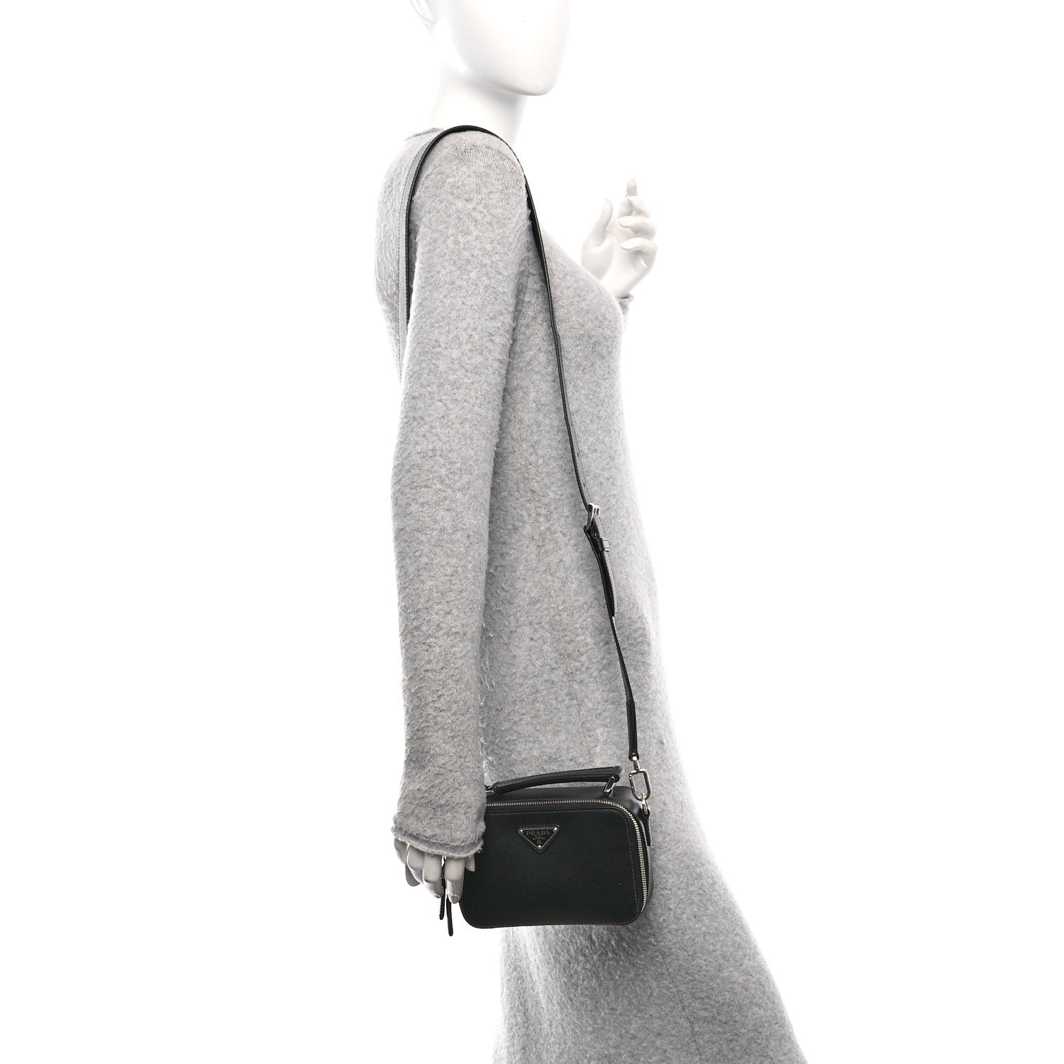 Saffiano Travel Small Brique Top Handle Crossbody Bag Black